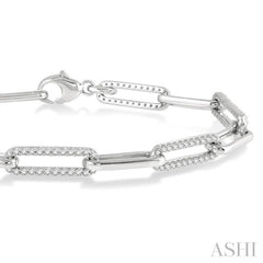 1.00 ctw Round Cut Diamond Paperclip Bracelet in 14K White Gold