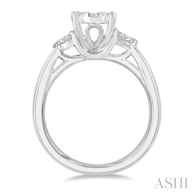 3/4 ctw Oval Shape Lovebright Pear and Round Cut Diamond Engagement Ring in 14K White Gold