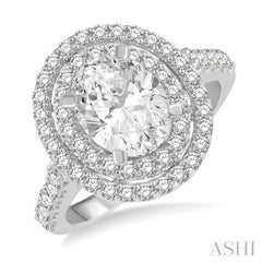 1.00 ctw Oval Shape Semi-Mount Double Row Diamond Engagement Ring in 14K White Gold