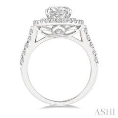 1.00 ctw Oval Shape Semi-Mount Double Row Diamond Engagement Ring in 14K White Gold