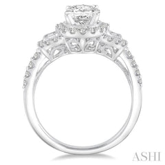 1.00 ctw Oval Shape Baguette and Round Cut Diamond Semi-Mount Engagement Ring in 14K White Gold