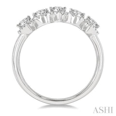 1.00 ctw Pear Shape 5 Stone Pear & Round Cut Diamond Halo Wedding Band in 14K White Gold