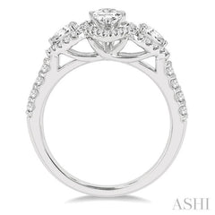 1 Ctw Past, Present & Future Round Cut Diamond Engagement Ring With 3/8 ct Pear Cut Center Stone in 14K White Gold