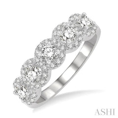 1.00 ctw Circular Shape 5 Stone Round Cut Diamond Halo Wedding Band in 14K White Gold