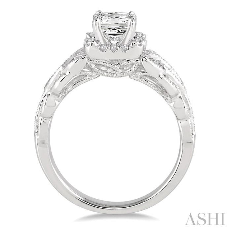 5/8 Ctw Diamond Engagement Ring with 3/8 Ct Princess Cut Center Stone in 14K White Gold