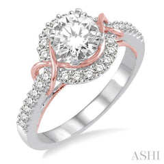 1 1/10 ctw Diamond Engagement Ring with 3/4 ct Round Cut Center Stone in 14K White and Rose Gold