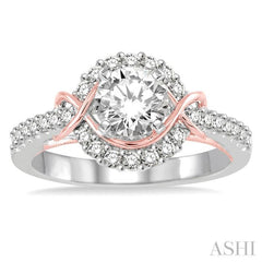 1 1/10 ctw Diamond Engagement Ring with 3/4 ct Round Cut Center Stone in 14K White and Rose Gold