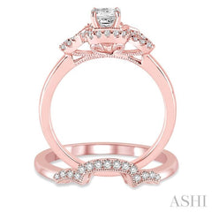 1/2 Ctw Diamond Wedding Set with 3/8 Ctw Princess Cut Engagement Ring and 1/10 Ctw Wedding Band in 14K Rose Gold