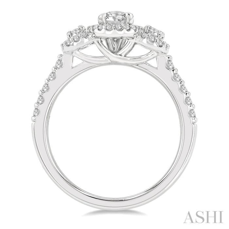 5/8 Ctw Oval Shape Past, Present & Future Round Cut Diamond Semi Mount Engagement Ring in 14K White Gold