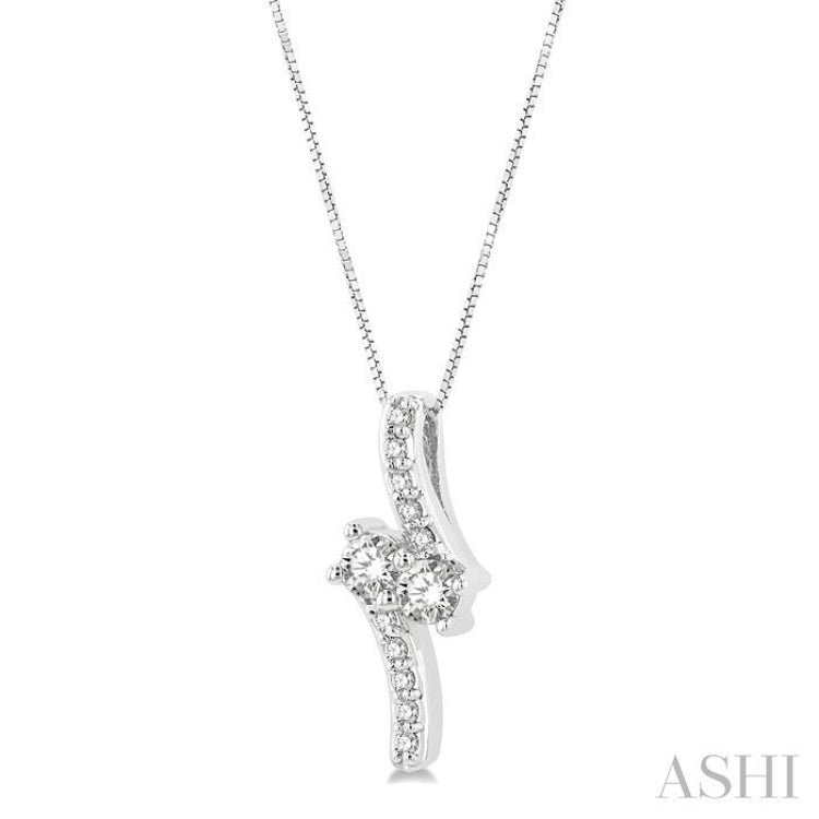 3/8 Ctw Asymmetrical 2Stone Round Cut Diamond Pendant With Box Link Chain in 14K White Gold