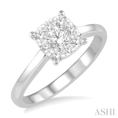 1 Ctw Round Cut Diamond Square Shape Lovebright Ring in 14K White Gold