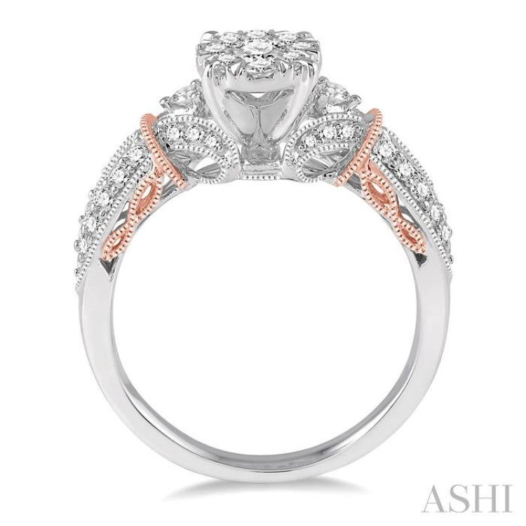 3/4 Ctw Round Diamond Lovebright Ring in 14K White and Rose Gold