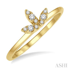 1/10 Ctw Tri Leaf Round Cut Diamond Petite Fashion Ring in 10K Yellow Gold