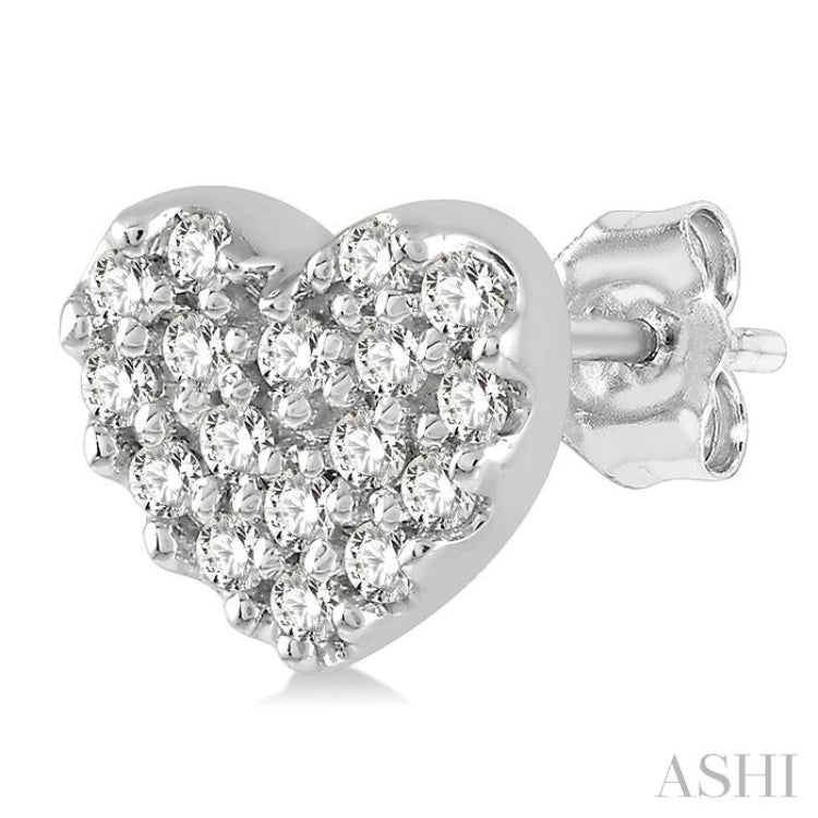 1/10 ctw Heart Charm Round Cut Diamond Petite Fashion Earring in 10K White Gold