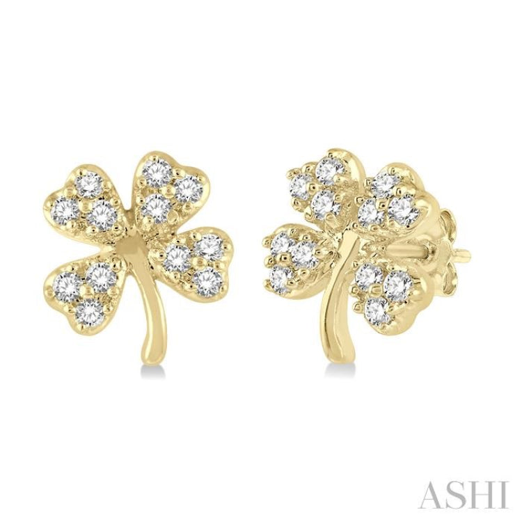 1/10 ctw Four-Leaf Clover Round Cut Diamond Petite Fashion Earring in 10K Yellow Gold