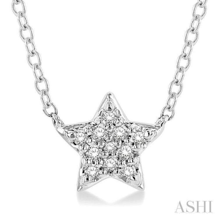 1/10 ctw Star Round Cut Diamond Petite Fashion Pendant With Chain in 10K White Gold