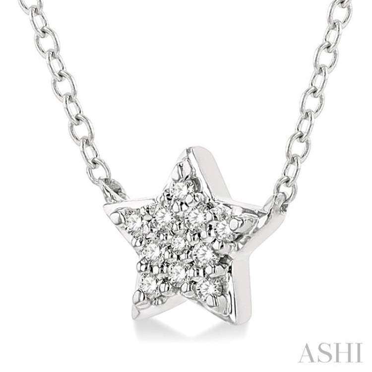 1/10 Ctw Star Round Cut Diamond Petite Fashion Pendant With Chain in 10K White Gold
