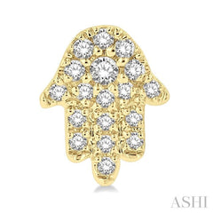 1/8 Ctw Hamsa Round cut Diamond Petite Fashion Earring in 10K Yellow Gold