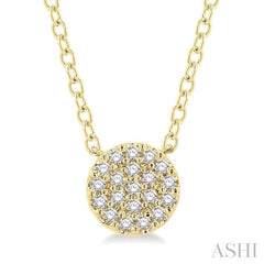 1/8 ctw Disc Shape Round Cut Diamond Petite Fashion Pendant With Chain in 10K Yellow Gold