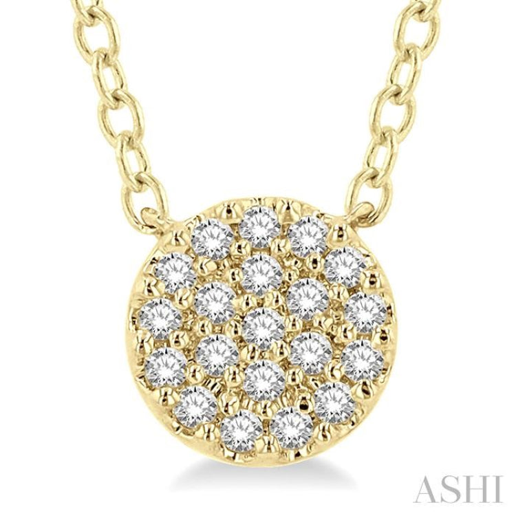 1/8 ctw Disc Shape Round Cut Diamond Petite Fashion Pendant With Chain in 10K Yellow Gold