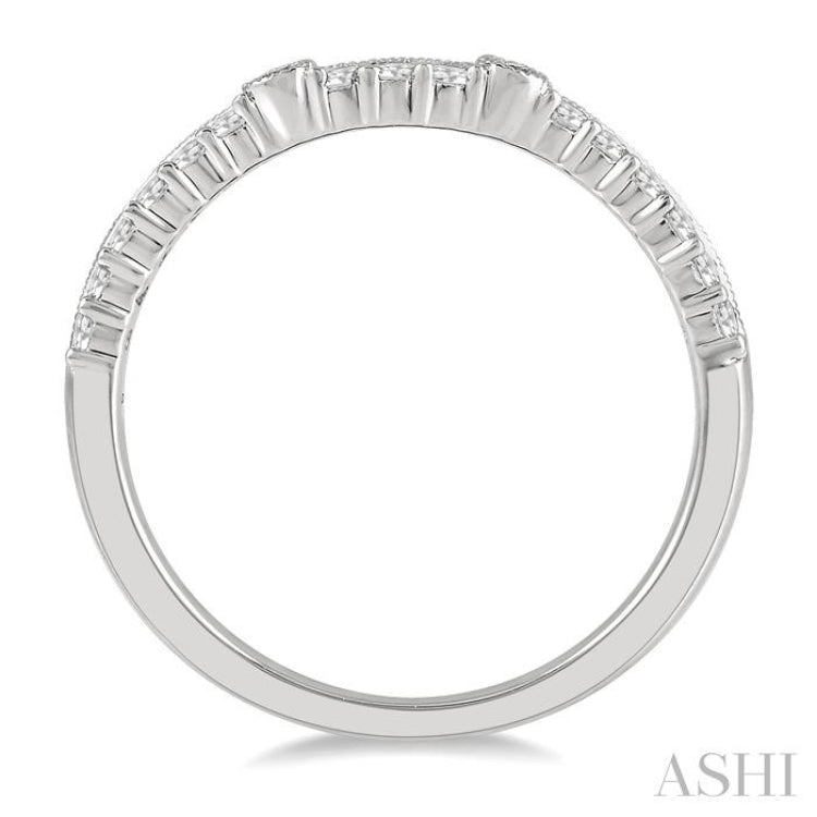 1/4 ctw Arched Center Round Cut Diamond Wedding Band in 14K White Gold