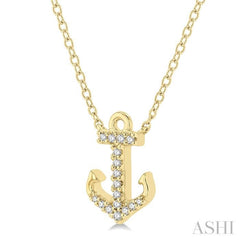 1/10 Ctw Anchor Round Cut Diamond Petite Fashion Pendant With Chain in 10K Yellow Gold