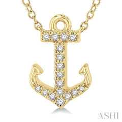 1/10 Ctw Anchor Round Cut Diamond Petite Fashion Pendant With Chain in 10K Yellow Gold