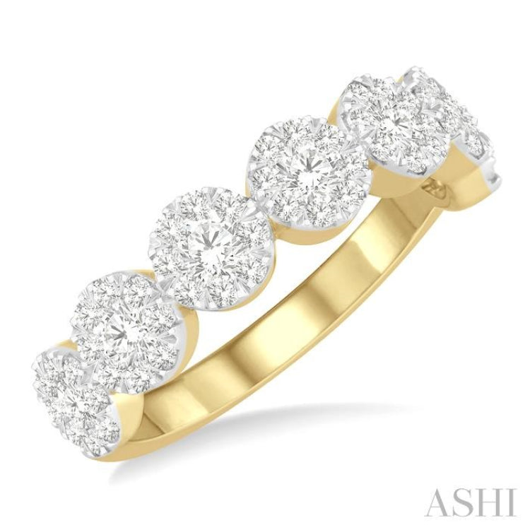 1.00 ctw Jointed Circular Mount Lovebright Diamond Cluster Ring in 14K Yellow and White Gold