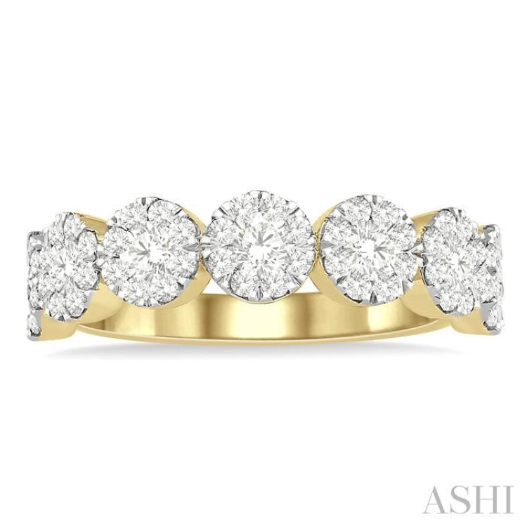 1.00 ctw Jointed Circular Mount Lovebright Diamond Cluster Ring in 14K Yellow and White Gold