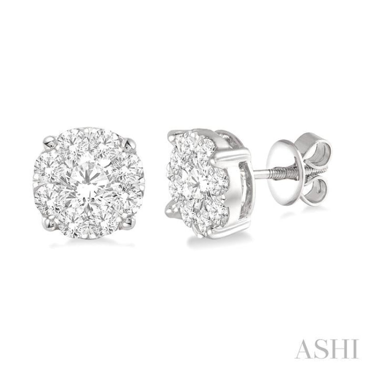 1 1/2 ctw Lovebright Round Cut Diamond Stud Earrings in 14K White Gold