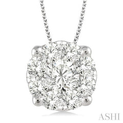 1 1/2 ctw Lovebright Round Cut Diamond Pendant in 14K White Gold with Chain