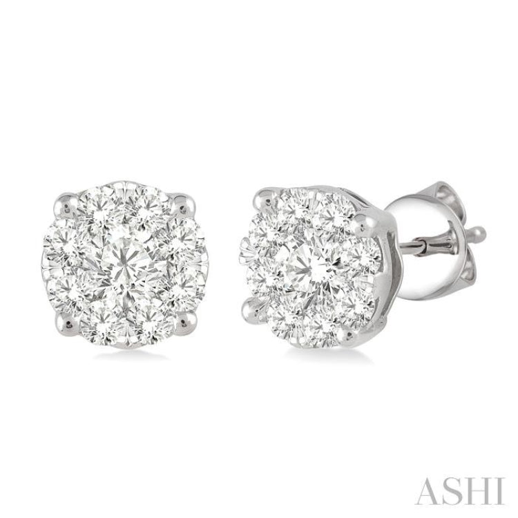 1.00 ctw Round Cut Lovebright Diamond Stud Earrings in 14K White Gold