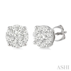 1.00 ctw Round Cut Lovebright Diamond Stud Earrings in 14K White Gold