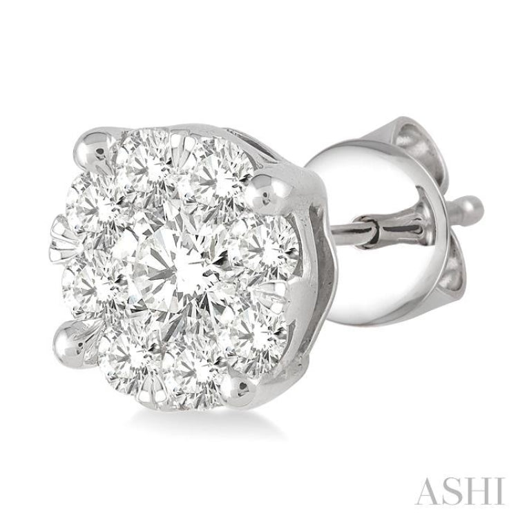 1.00 ctw Round Cut Lovebright Diamond Stud Earrings in 14K White Gold