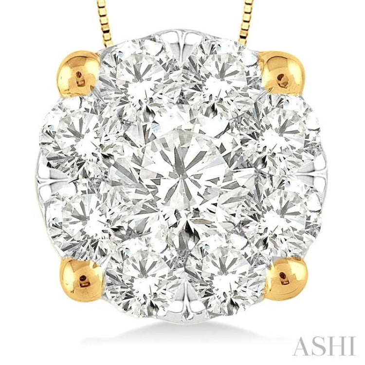 1.00 ctw Lovebright Round Cut Diamond Pendant in 14K Yellow and White Gold with Chain