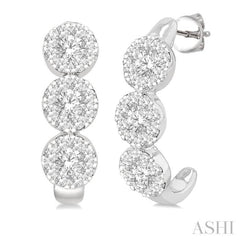 7/8 Ctw Lovebright Round Cut Diamond Half Hoop Earrings in 14K White Gold