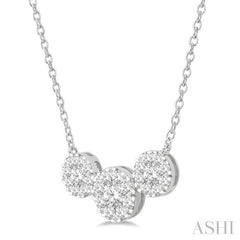 1 1/2 Ctw 3-Stone Lovebright Round Cut Diamond Necklace in 14K White Gold