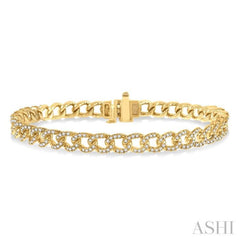 1 1/2 ctw Round Cut Diamond Curb & Cuban Bracelet in 14K Yellow Gold