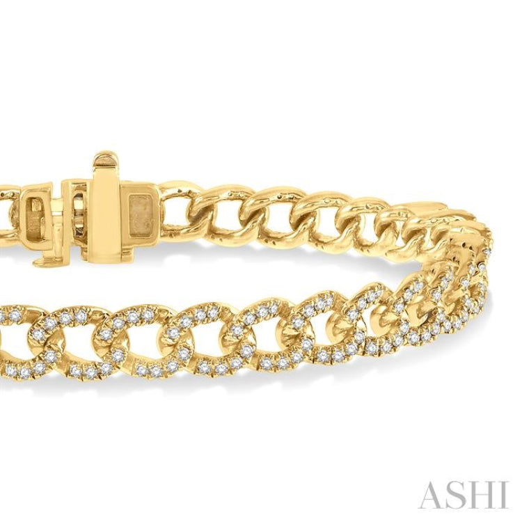 1 1/2 ctw Round Cut Diamond Curb & Cuban Bracelet in 14K Yellow Gold