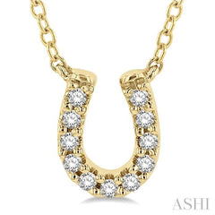 1/10 ctw Horseshoe Charm Round Cut Diamond Petite Fashion Pendant With Chain in 10K Yellow Gold