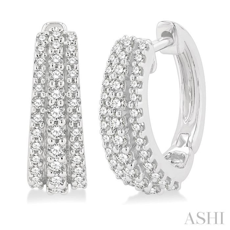 1/2 Ctw Triple Row Round Cut Diamond Huggie Earrings in 14K White Gold