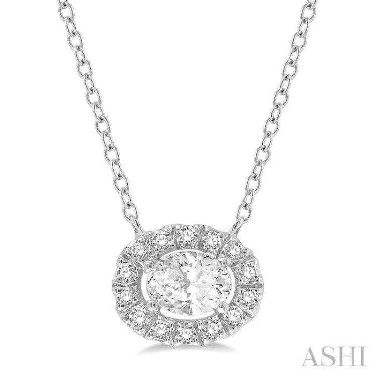 1/4 Ctw Oval and Round Cut Diamond Halo Fashion Pendant With Chain in 14K White Gold