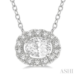 1/4 Ctw Oval and Round Cut Diamond Halo Fashion Pendant With Chain in 14K White Gold