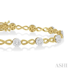 1 1/2 ctw Circular Mount & Infinity Link Lovebright Round Cut Diamond Bracelet in 14K Yellow and White Gold