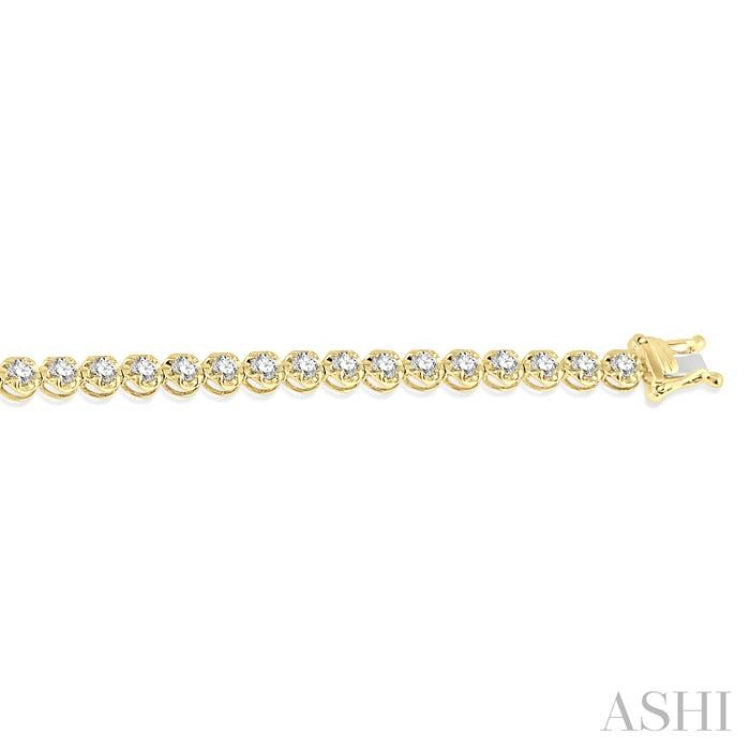 3 Ctw Round Cut Diamond Illusion Tennis Bracelet in 10K Yellow Gold