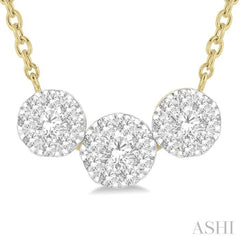 1/2 Ctw 3-Stone Lovebright Round Cut Diamond Necklace in 14K Yellow and White Gold