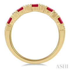 1/6 ctw Oval Shape 4x3MM Ruby and Round Cut Diamond Precious Band in 14K Yellow Gold