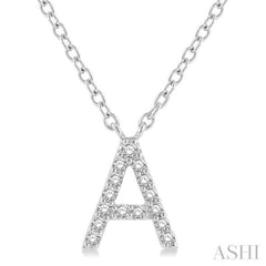 1/20 Ctw Initial 'A' Round Cut Diamond Pendant With Chain in 14K White Gold