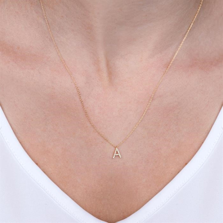 1/20 Ctw Initial 'A' Round Cut Diamond Pendant With Chain in 14K White Gold