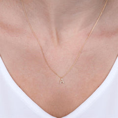 1/20 Ctw Initial 'A' Round Cut Diamond Pendant With Chain in 14K White Gold